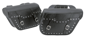Par de alforjas de cuero negro estilo throw-over para moto