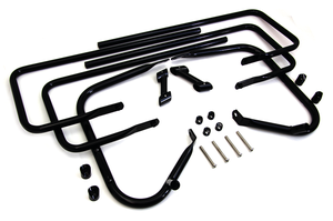 Protectores de alforjas estilo Dual Rail instalados en la parte lateral de una alforja de motocicleta
