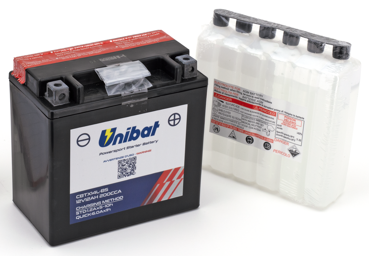 Batería Unibat AGM Dry con pack de ácido separado para motocicleta