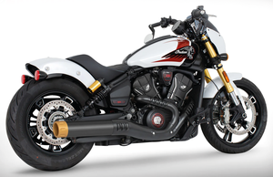 Par de silenciosos slip-on de 4 pulgadas instalados en Indian Scout modelo 2025