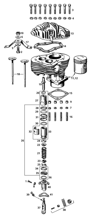 Conjunto de cilindros y válvulas para motor Harley-Davidson Flathead Big Twin
