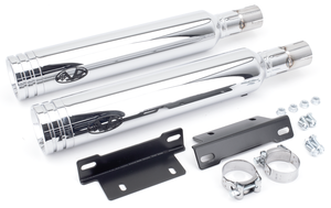 Par de silenciadores V-Performance montados en motocicleta Harley-Davidson Sportster
