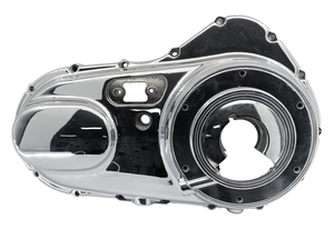 Tapa de primaria exterior cromada instalada en motocicleta Harley-Davidson Sportster
