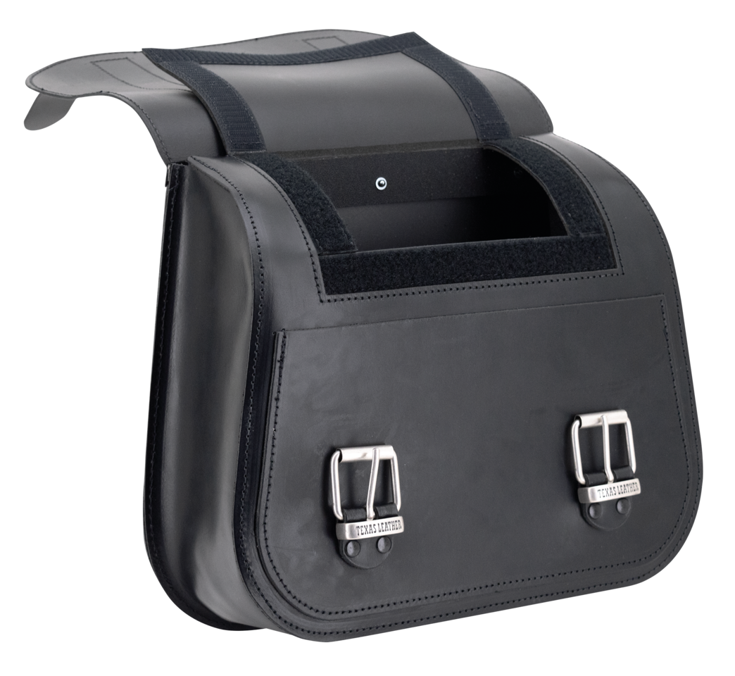 Alforja lateral mediana de cuero negro Texas Leather para moto