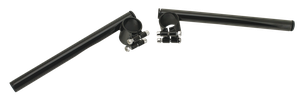 Par de manillares clip-on negros instalados en motocicleta Harley-Davidson