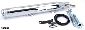 Par de silenciadores ajustables MCJ negros instalados en escape de Harley Softail