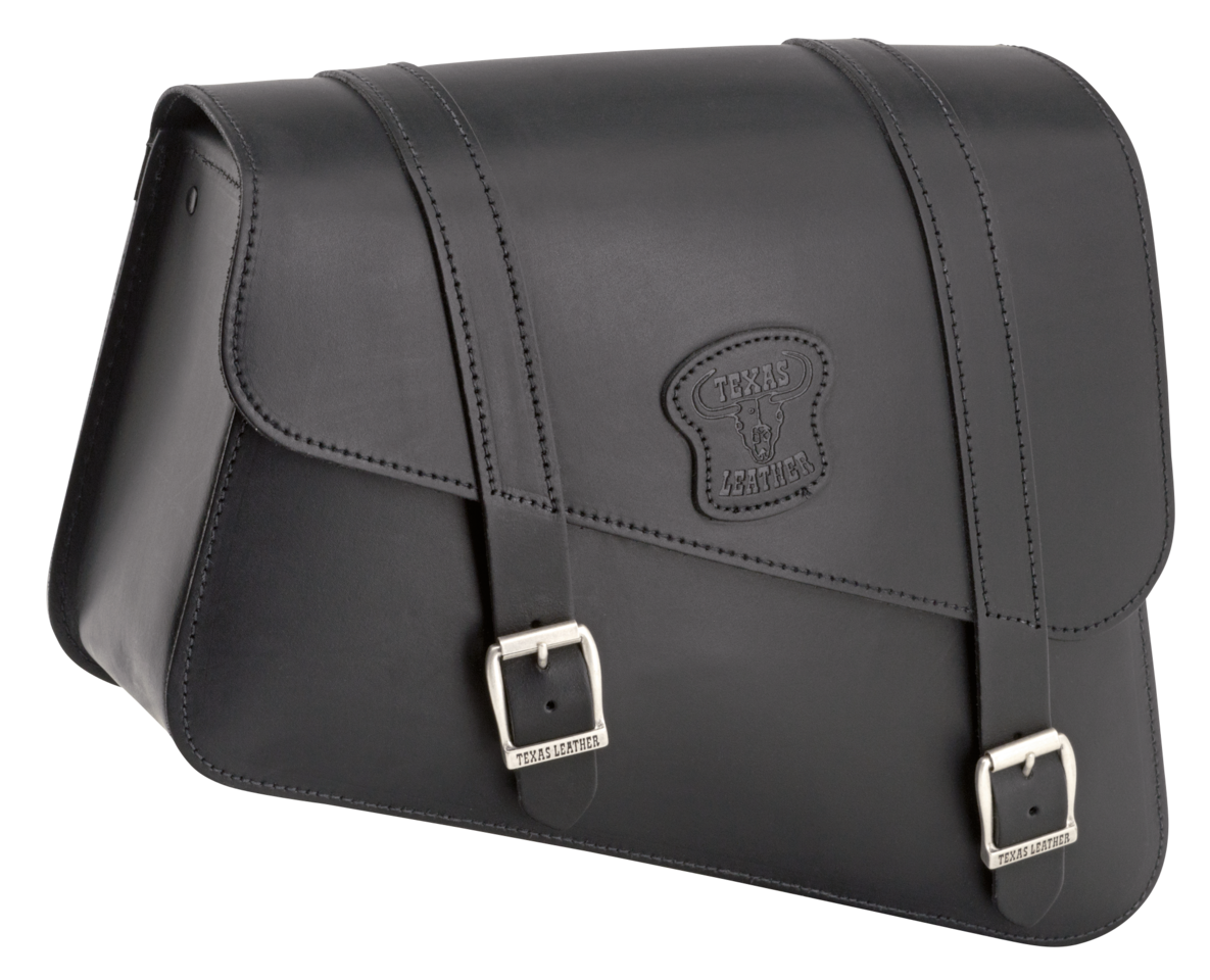 Alforja del marco Texas Leather instalada en lateral de motocicleta Sportster