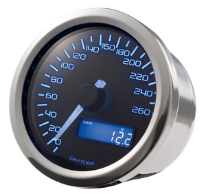 Velocímetro y tacómetro Daytona Velona 60mm con esfera analógica y bisel cromado