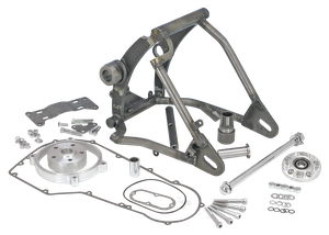 Kit basculante ancho Wide-Ass instalado en motocicleta Harley-Davidson Softail modelo 1986-1999