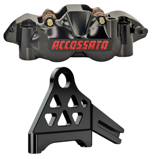 Pinzas de freno radiales Accossato de color negro con mecanizado CNC
