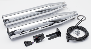 Tubos de escape ajustables MCJ instalados en un motor Twin Cam de una Harley-Davidson Softail