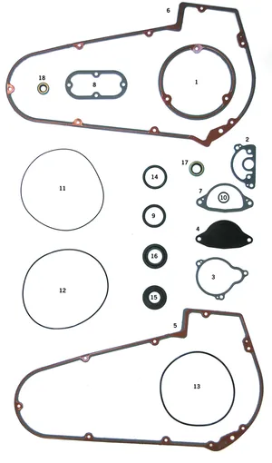 Kit de juntas, o-rings y retenes de aceite para la caja de primaria de aluminio en motores Big Twin de 4 velocidades