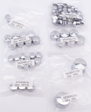 Conjunto de tapas metálicas para tornillos de motor y transmisión