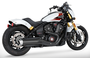 Par de silenciados slip-on de 4 pulgadas instalados en Indian Scout modelo 2025