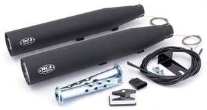 Tubos de escape ajustables MCJ instalados en motocicleta Harley-Davidson Softail Twin Cam