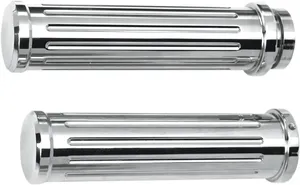 Par de puños grip de aluminio billet con acabado cromado brillante para manillar de motocicleta