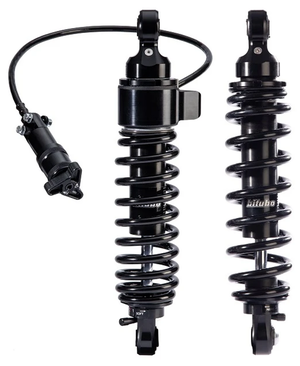 Par de amortiguadores traseros bitubo con carcasa ajustable remota para Harley Touring