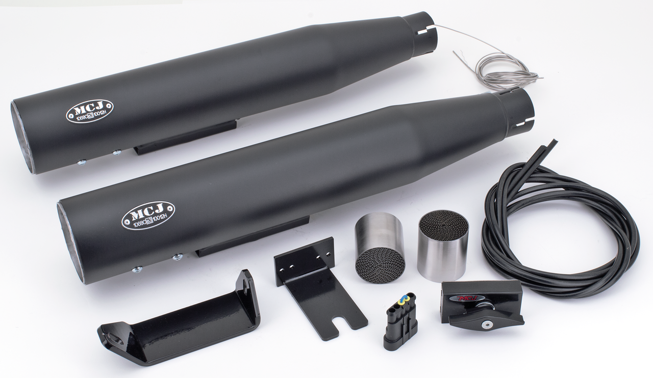 Tubos de escape ajustables MCJ color negro para Harley-Davidson Dyna