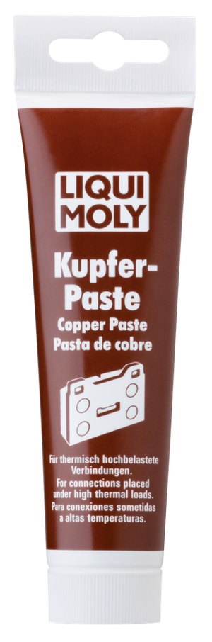 Tubo de pasta de montaje Liqui Moly con etiqueta roja y blanca