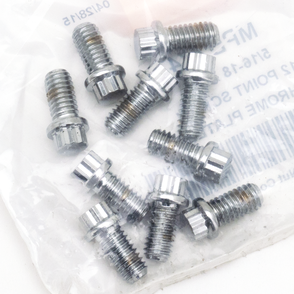 Surtido de tornillos de 12 puntos con acabado cromado brillante