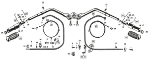 Manillares y mandos instalados en horquilla Springer de motocicleta clásica 1937-1948