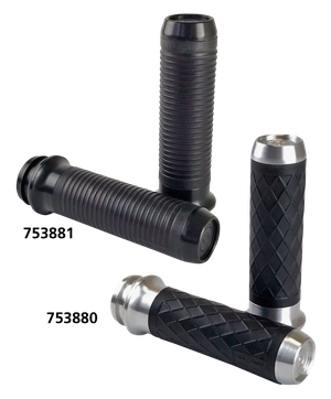 CONJUNTOS DE PUÑOS PARA EL MANILLAR DE BRASS BALL CYCLES - Puños Moto de cuero negro/negro acanalados TBW — B-stock