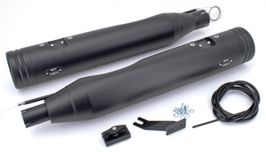 Tubos de escape ajustables MCJ instalados en motocicleta Harley Touring