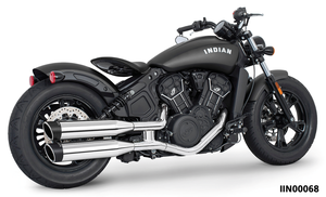 Par de silenciosos slip-on de 4 pulgadas instalados en Indian Scout