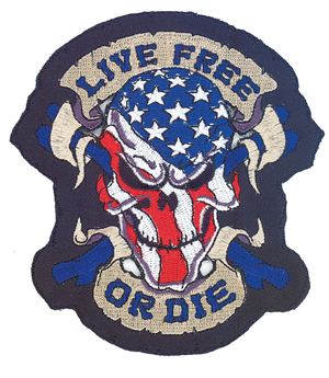PARCHES BORDADOS LETHAL THREAT - Live Free or Die USA Skull 5"x6" — B-stock