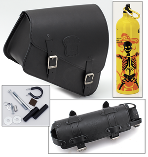 Bolsa de cuero negra para chasis de motocicleta Sportster con soporte para botella