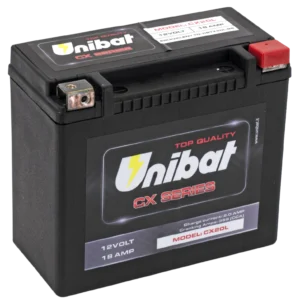 Batería Unibat AGM sellada rectangular negra con bornes superior
