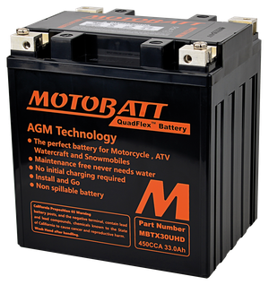 Batería Motobatt AGM QuadFlex vista frontal
