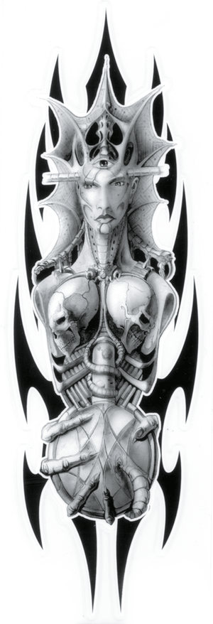 DISEÑOS Y PEGATINAS PARA DEPOSITOS "BIKE TATTOOS" DE LETHAL THREAT - Bio Mechanical Girl central 3"x8.5" — B-stock