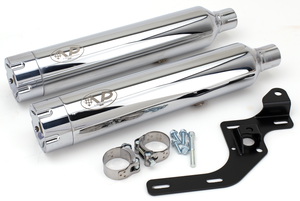 Par de silenciadores V-Performance instalados en motocicleta Harley-Davidson Softail