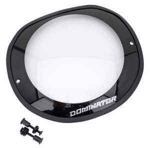 Embellecedor de faro Dominator y tapa de lente instalada en carenado FXLRST