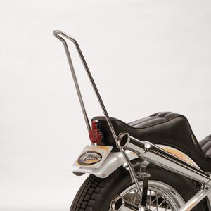 Sissy bar V-Twin instalado en motocicleta con chasis rígido