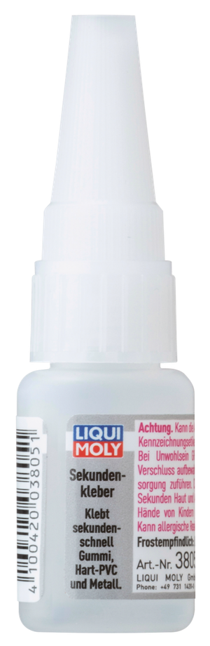 Frasco de pegamento instantáneo Liqui Moly para uso en recambios de motos