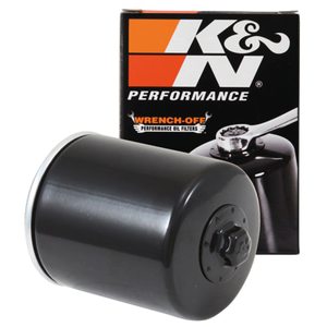 Filtro de aceite K&N Wrench-Off de color negro con logotipo visible