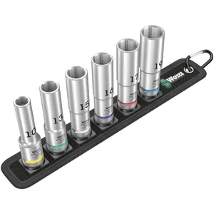 Wera, cinturón de llaves de vaso con dados profundos hexagonales de 1/2" - Métrica