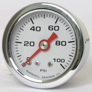 Manómetro de presión de aceite Marshall, 0-100 PSI. Carcasa de acero inoxidable <span style="color: red;font-size: 0,5em">- PEDIDO ESPECIAL -</span>