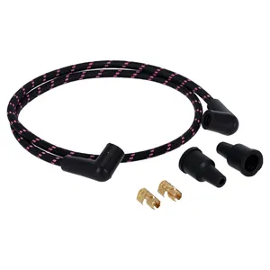 Juego de cables de bujía universales de 40". Algodón rosa/negro