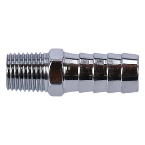 Racor de línea de aceite, recto. 1/4" NPT a manguera de 1/2". Cromado
