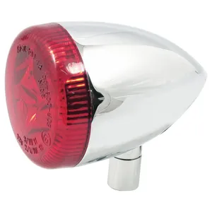 Combinación de luz trasera LED tipo bala 3-1 / intermitente. Cromado. Lente roja