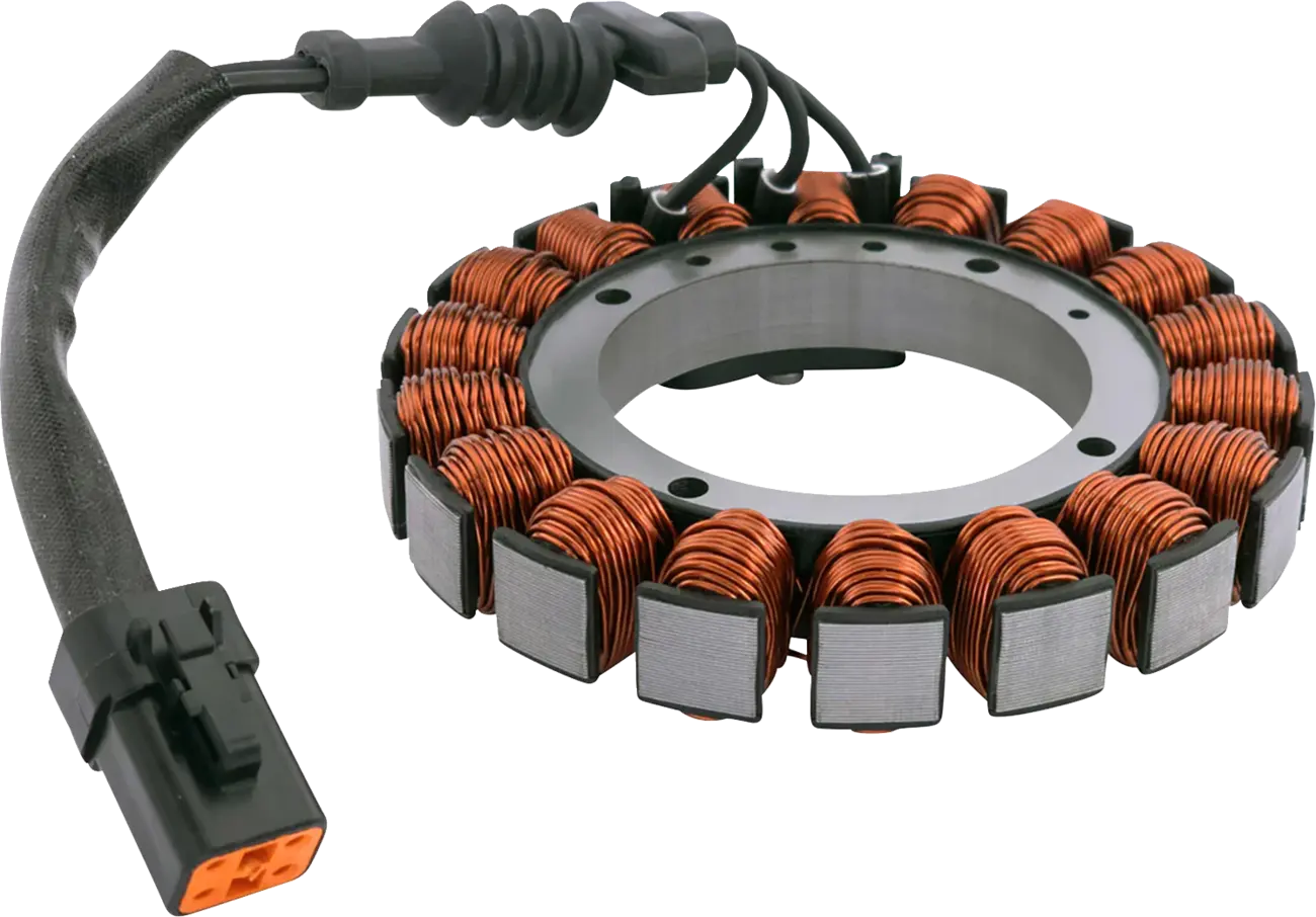 Estator eléctrico de motocicleta Harley-Davidson visto en detalle
