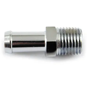Racor de línea de aceite, recto. 1/4" NPT a manguera de 3/8". Cromado