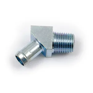 Racor de manguera de aceite, 45 grados. 1/4" NPT a 3/8". Cromado