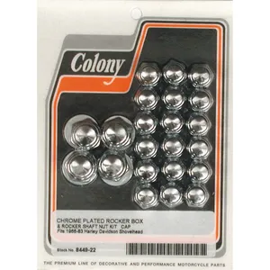 Colony, kit de tuercas superiores de tapa de balancines Shovel. Cromo, estilo tapa