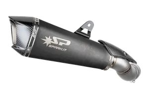 Silenciador slip-on Konix Evo negro mate instalado en motocicleta Harley-Davidson