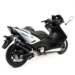 Escape completo Nero instalado en motocicleta, vista lateral del sistema de escape