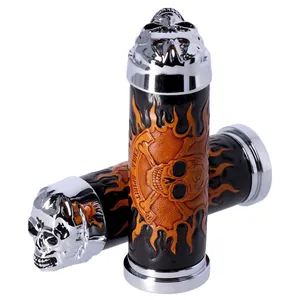 Juego de puños de manillar, cojín de cuero con calavera